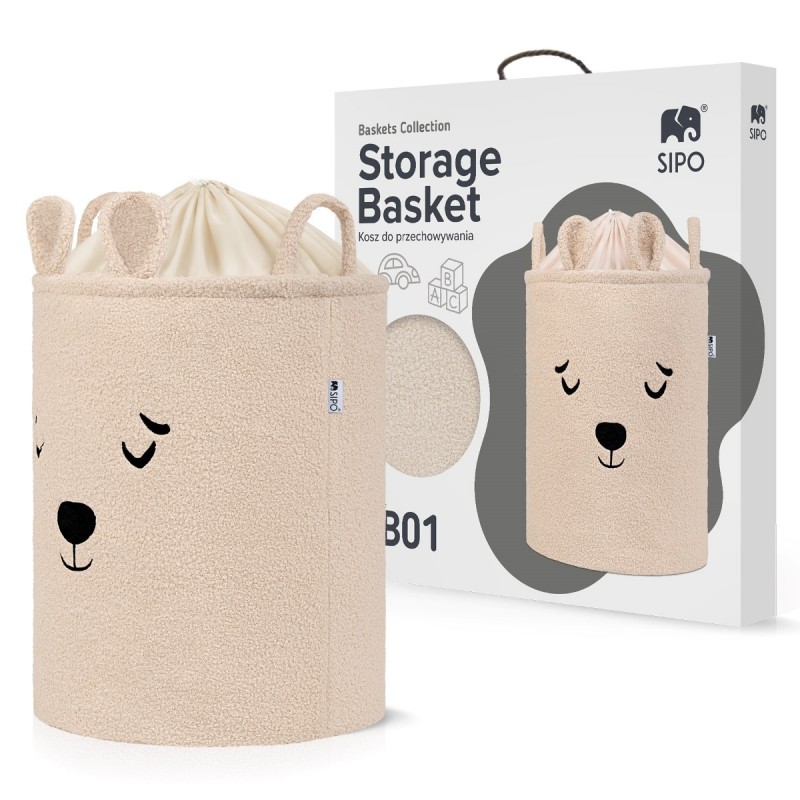 Sipo Premium Πολυχρηστικό Καλάθι Μπουκλέ 43L Αρκουδάκι Beige